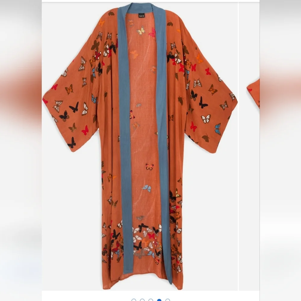 SAACHI BUTTERFLY LONGLINE  DUSTER IN RUST BROWN /ONE SIZE